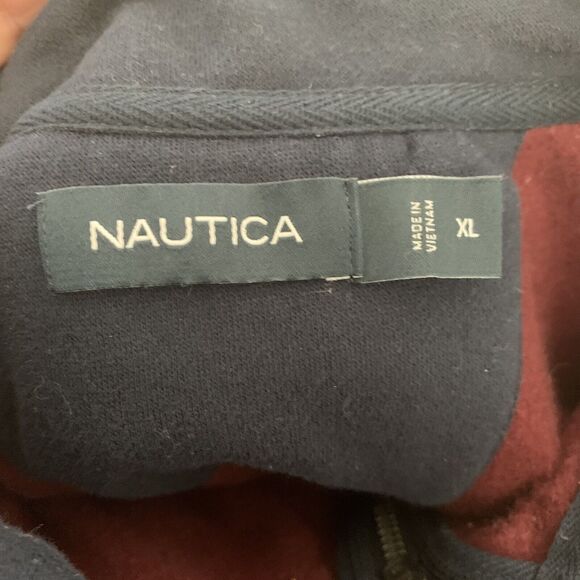 NAUTICA Sweatshirt Mens XL Wine 1/4 Zip Pullover Logo Spell Out Nylon Collared - Picture 3 of 7